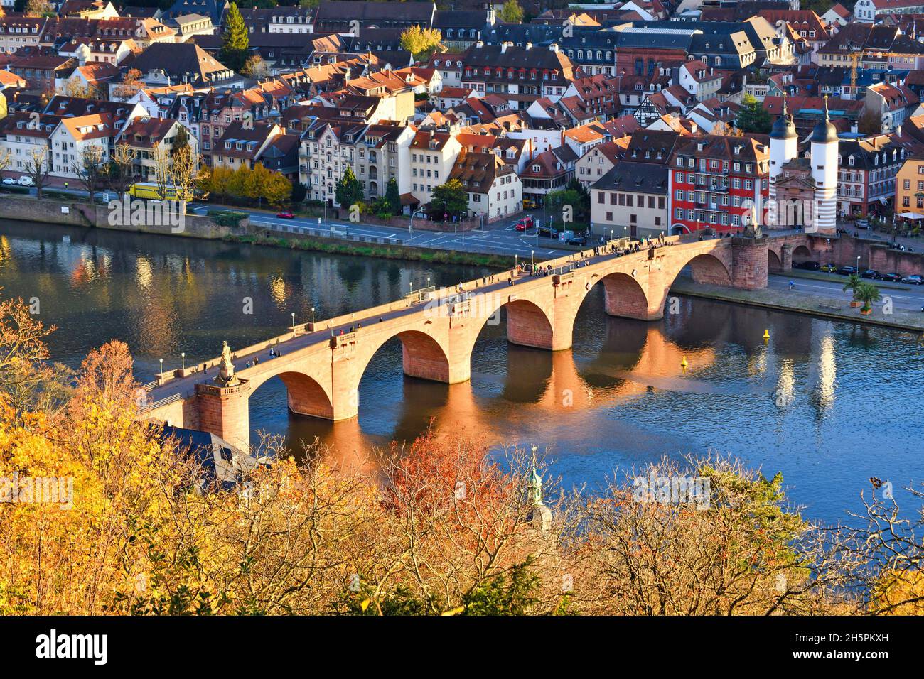 Heidelberg, Germany - November 2021: 'Karl Theodor Bridge', also known as the Old Bridge (`Alte Brücke in German). View from Philosopher's Walk path Stock Photo